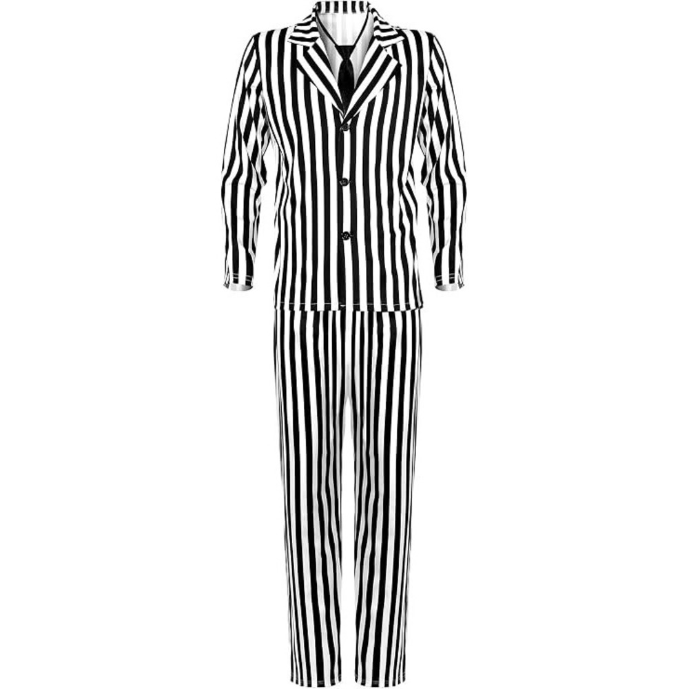 Smiffys Mens Halloween Black and White Striped Suit Scary Cosplay Costume XL NEW